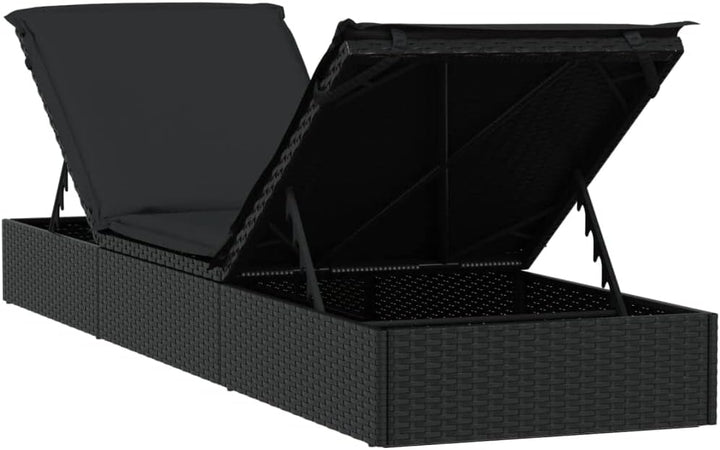 vidaXL Sonnenliegen 2 STK. mit Tisch Schwarz Poly Rattan, Schwarz