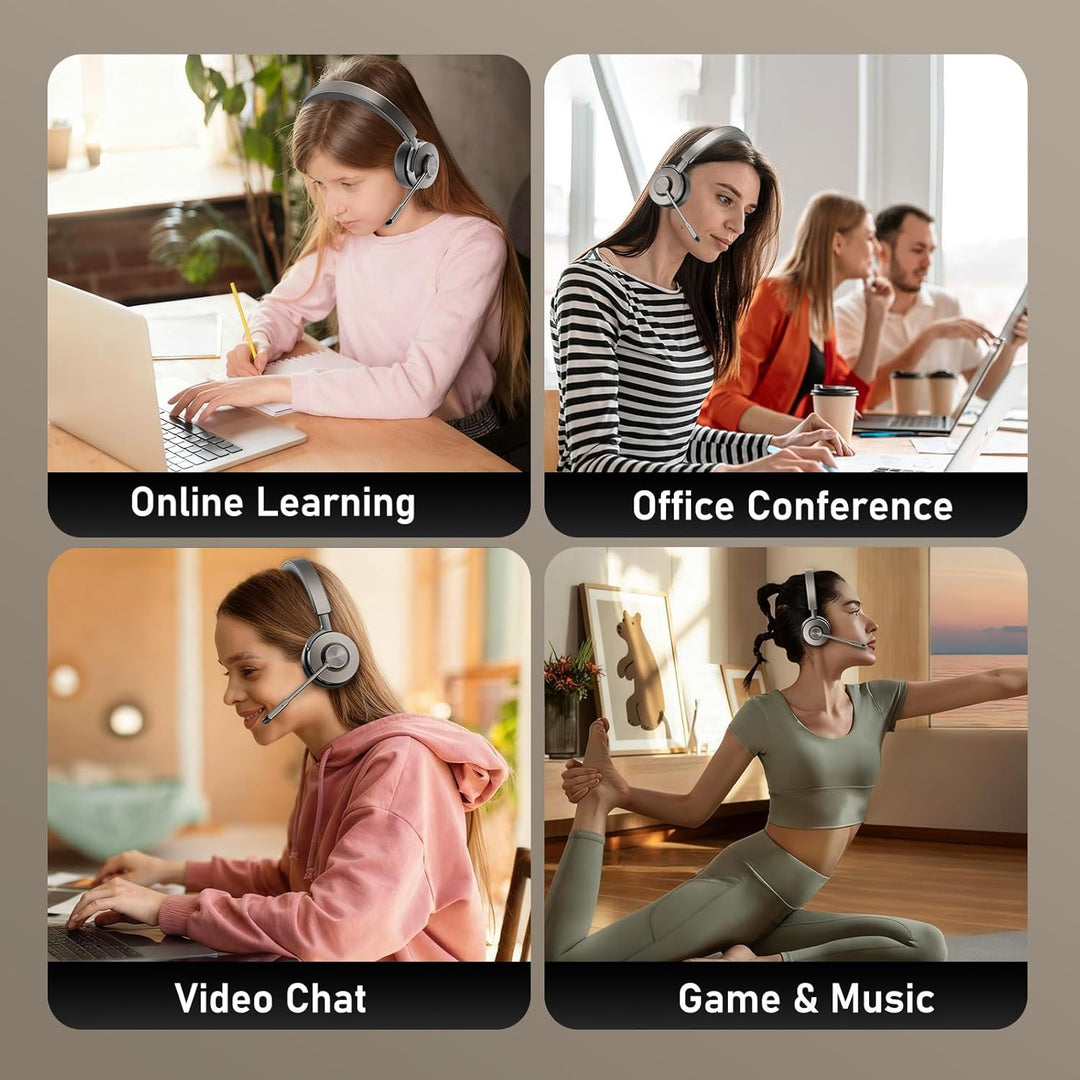 Beebang Bluetooth Headset mit Mikrophone, Kabelloses Headset für PC Laptop, 32h Gesprächszeit, USB A