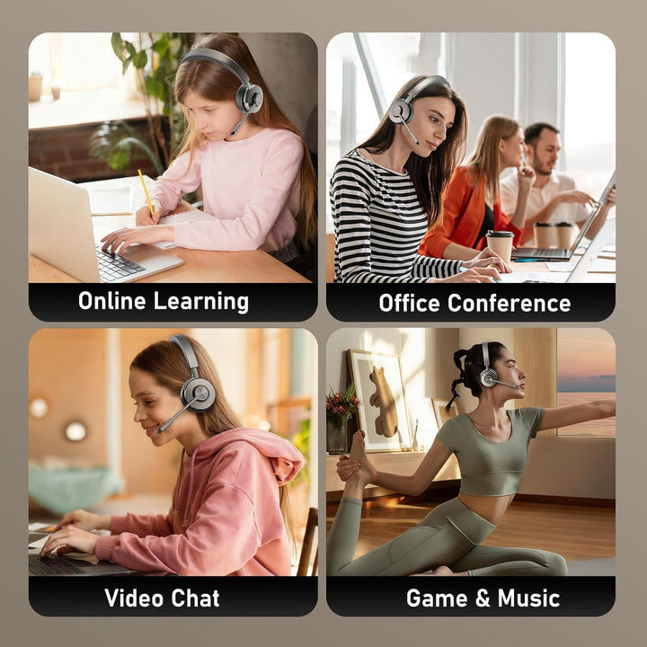 Beebang Bluetooth Headset mit Mikrophone, Kabelloses Headset für PC Laptop, 32h Gesprächszeit, USB A