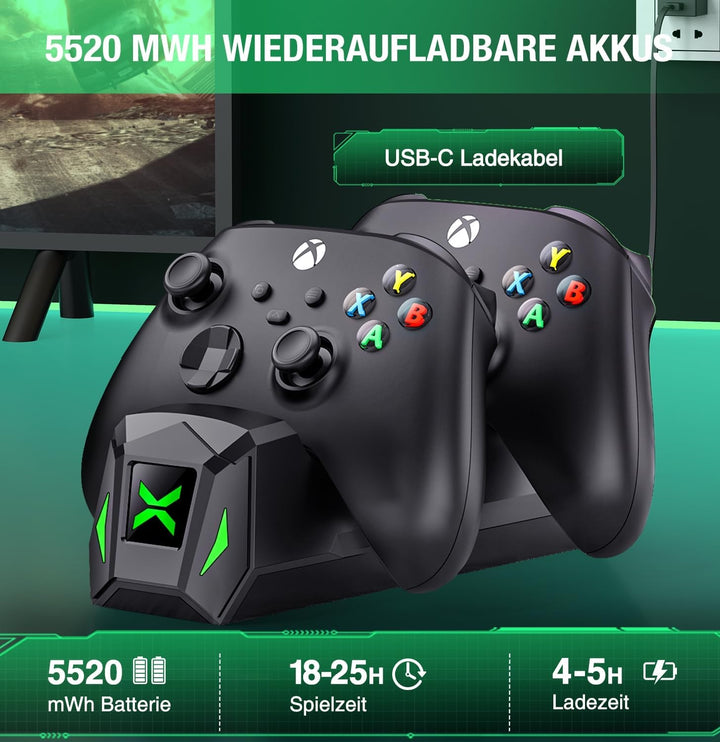 Controller Ladestation mit 2x5520mWh Akku für Xbox Serie X|S, Battery Pack für Xbox One/One S/X/Elit