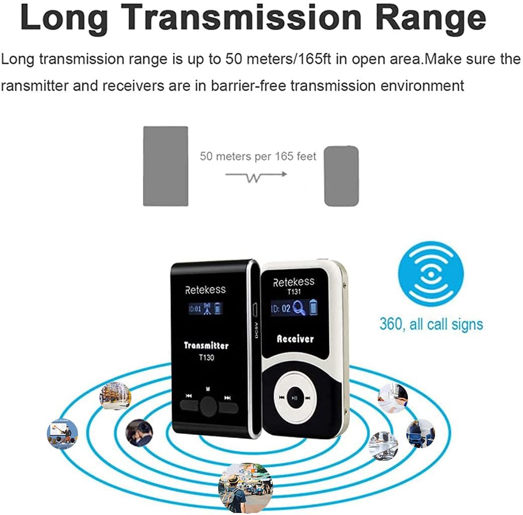 Retekess T131 Tour Guide System, Empfänger kompatibel mit T130 Wireless Audio Whisper Guide System,
