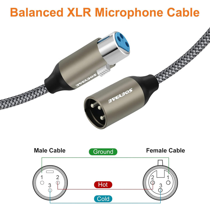 SOEYBAE 20M Stereo Mikrofonkabel XLR Stecker auf XLR Busche,Geflochtenes Signalverbindungskabel für