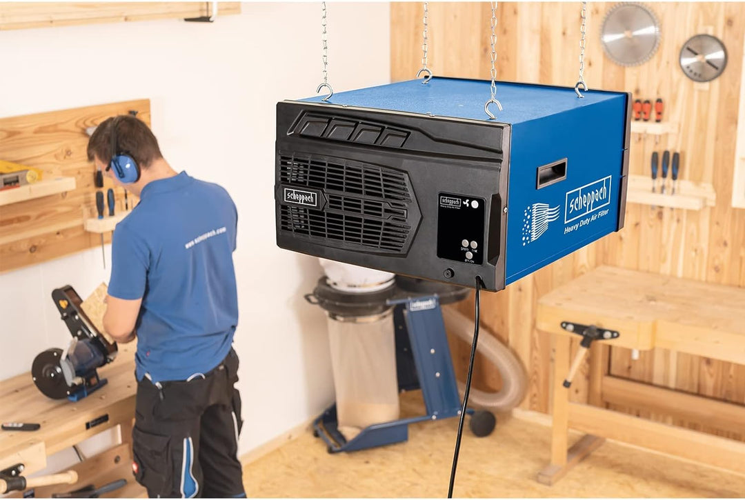 Scheppach Luftreiniger HDA-14 | 740 m³/h Luftfilterleistung | für Werkstätten bis 400m² | 3 Stufen F