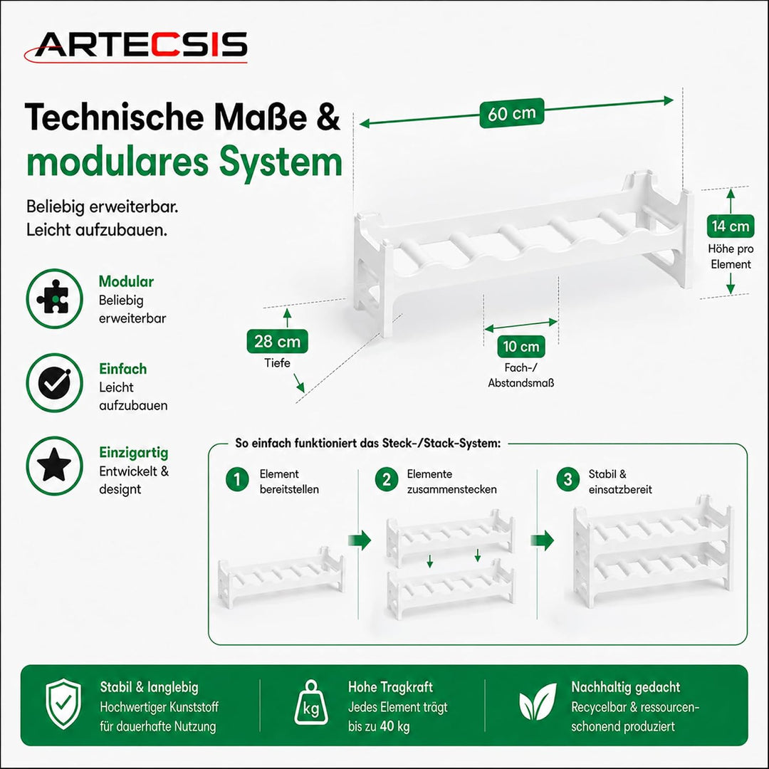 ARTECSIS® Weinregal stapelbar &amp; modular erweiterbar Kunststoff für 36 Weinflaschen (weiss) - Stabile