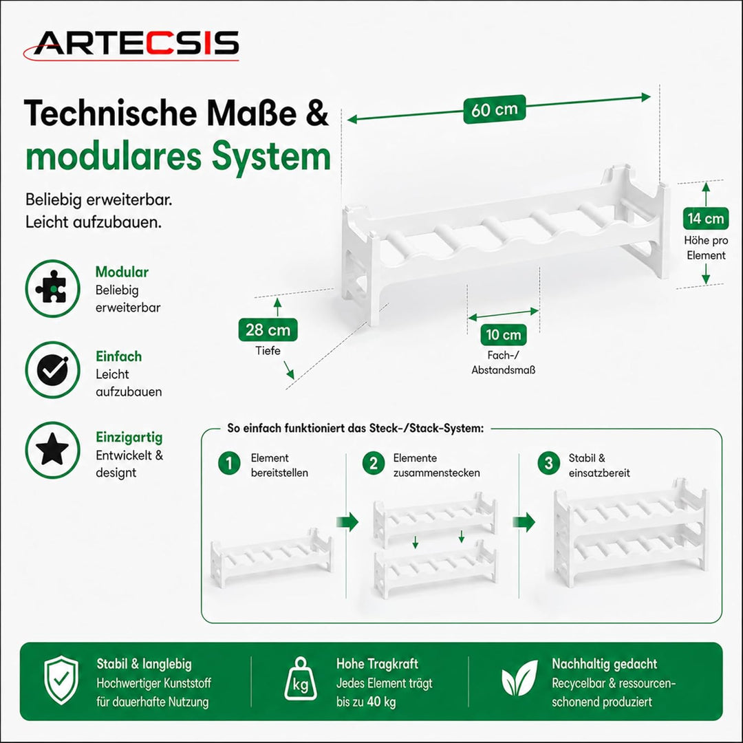 ARTECSIS® Weinregal stapelbar &amp; modular erweiterbar Kunststoff für 24 Weinflaschen (weiss) - Stabile