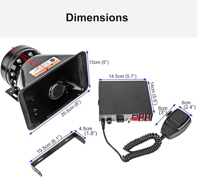 FreeTec 8 Töne Alarmanlage Signalhorn 200W Auto Horn Sirene Lautsprecher Notfallwarnung PA System Ki