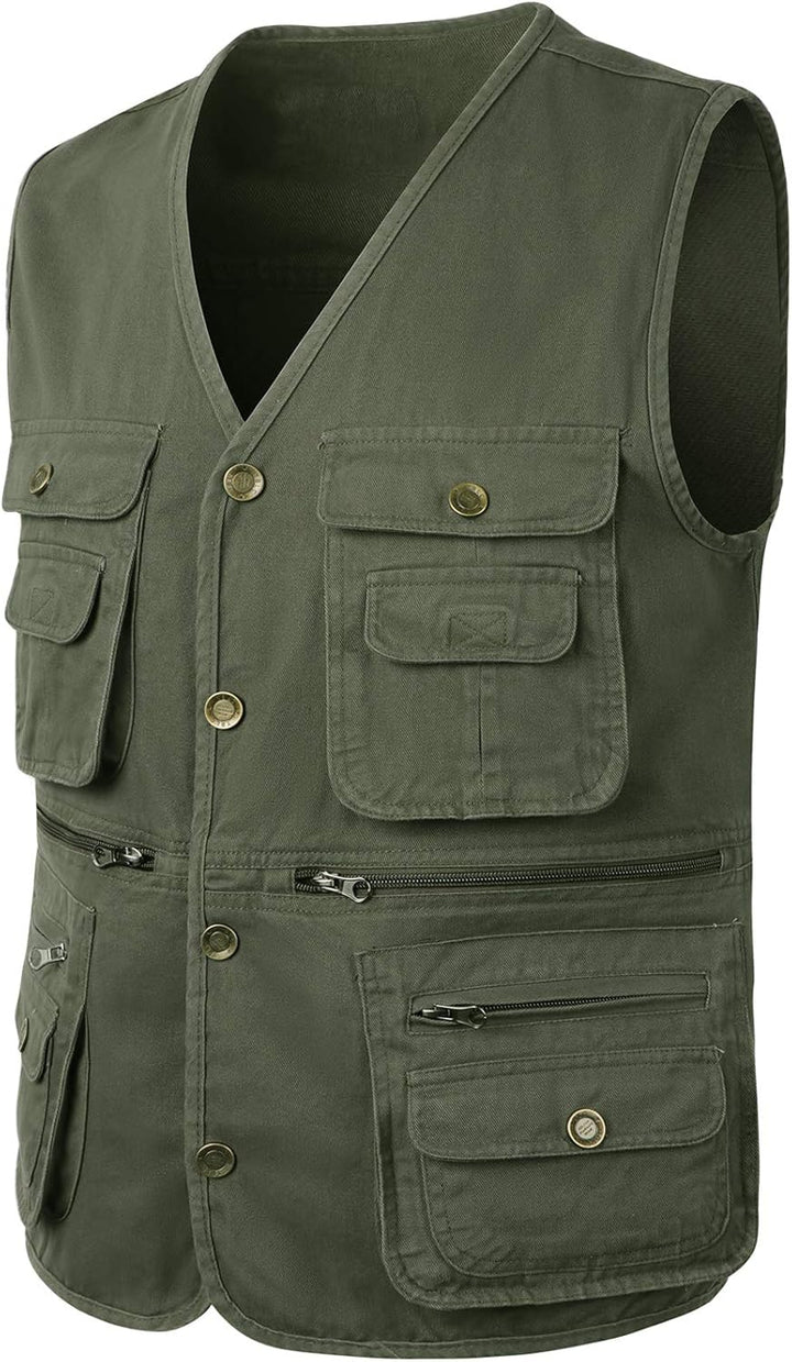 Btmpmcs Herren Outdoor Weste Ärmellose Anglerweste mit Vielen Taschen Baumwolle Freizeit Jagd Weste