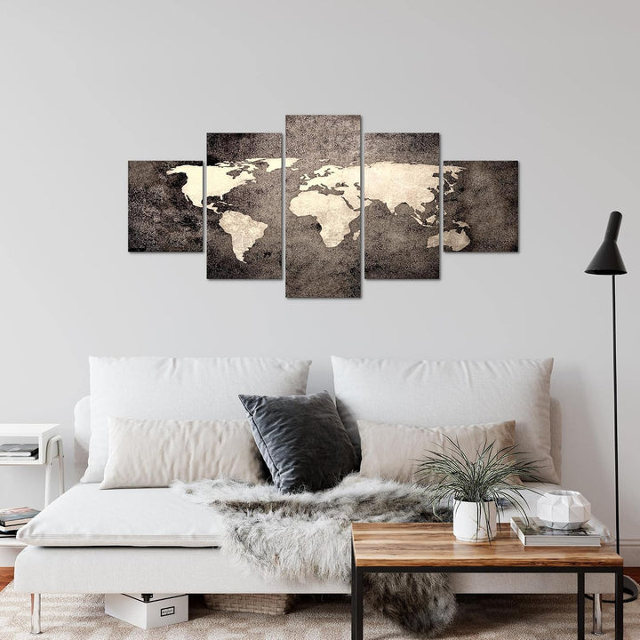 Runa Art Wandbilder Weltkarte 5 Teilig Bild auf Vlies Leinwand Deko Büro Wohnzimmer Vintage Antik Br