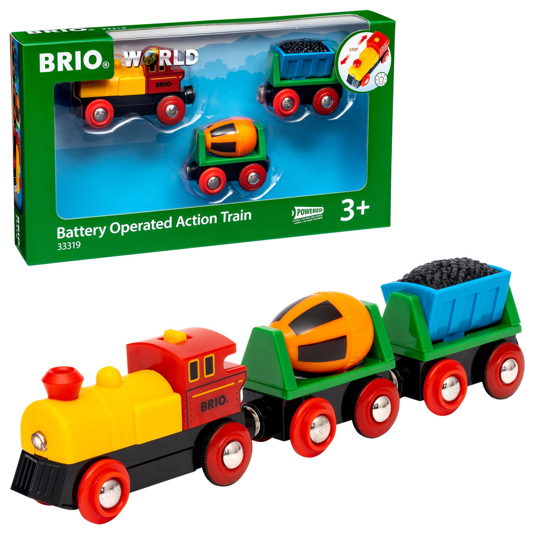 BRIO World 33319 Zug mit Batterielok - Mit beweglichem Kohlewaggon und rotierendem Zementmischer - G