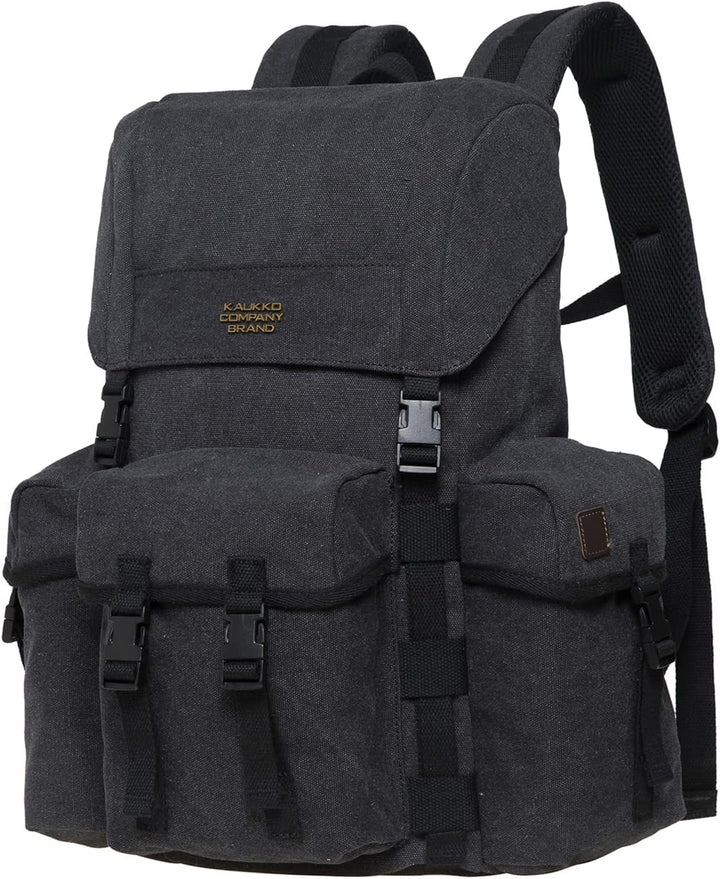 KAUKKO Canvas Retro Rucksack Damen Herren, Vintage Jagdrucksack Wanderrucksack mit 14 Zoll Laptopfac