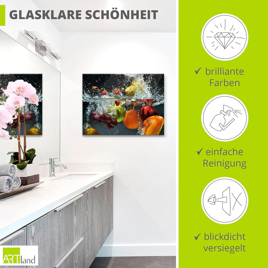 ARTland Glasbilder Wandbild Glas Bild einteilig 80x60 cm Querformat Früchte im Wasser Obst Frucht Co