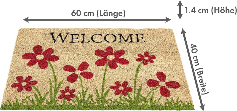 Carpido Fussmatte Kokos Blumenwiese Natur – Türmatte 40x60 cm 2er Set – antibakterielle Matte – Koko