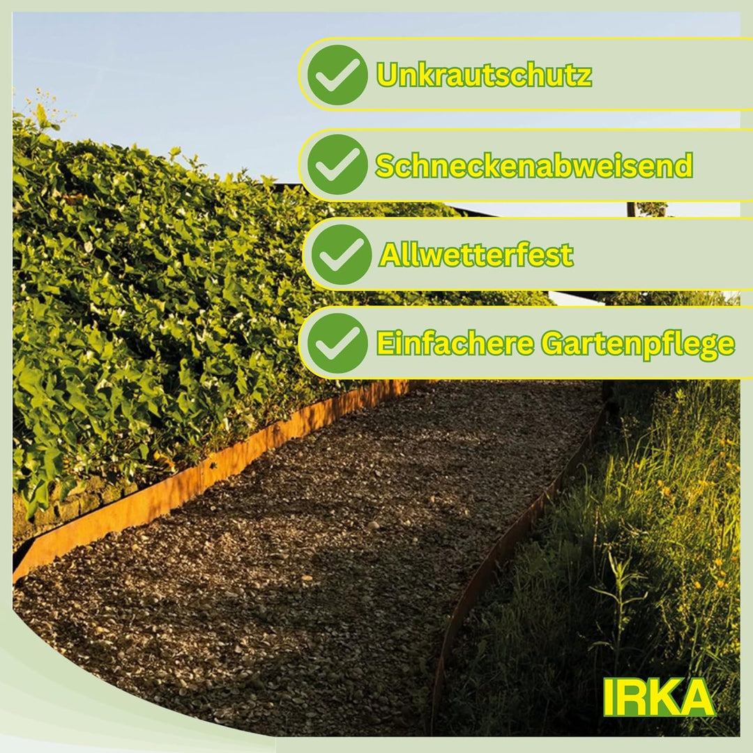 IRKA Rasenkantenband Cortenstahl Garten 25cm x 10m x 1mm | Cortenstahl Rasenkante Rost mit Versteifu