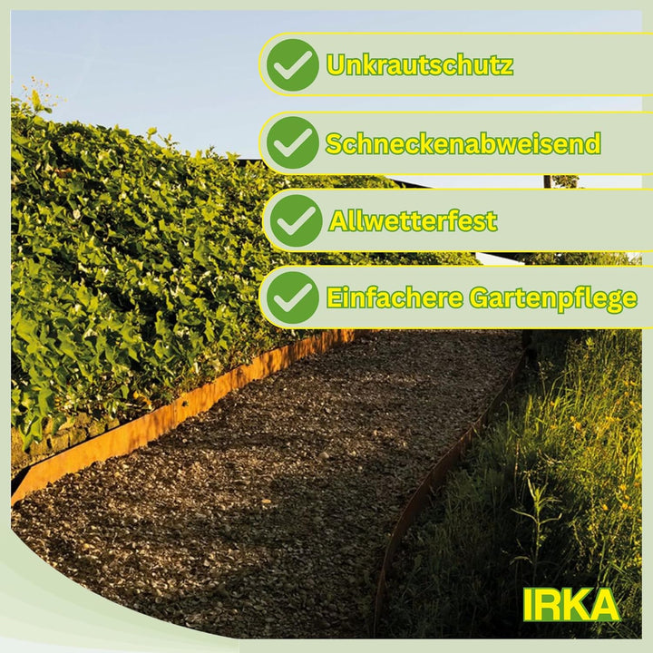 IRKA Rasenkantenband Cortenstahl Garten 25cm x 10m x 1mm | Cortenstahl Rasenkante Rost mit Versteifu