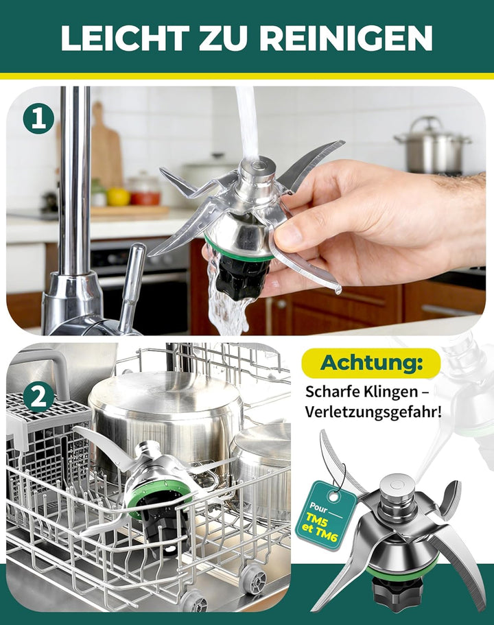 Ersatz-Mixmesser für Vorwerk Thermomix TM5 TM6 - Edelstahl Messer inkl. Dichtring, Kompatibel mit Th