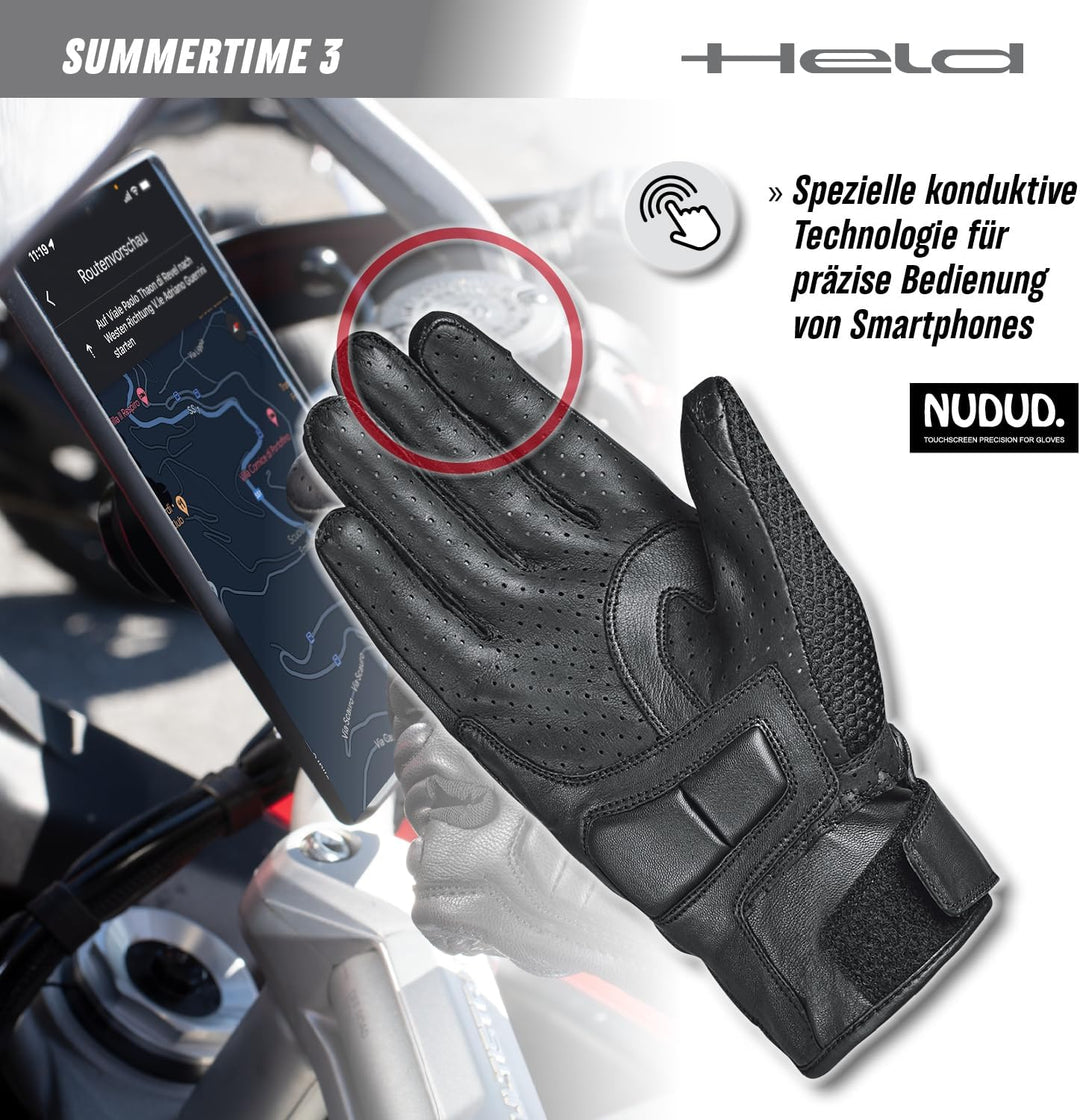 Held Summertime 3 Motorradhandschuhe Damen - Motorrad Handschuhe Sommer Touchscreen fähig - Lederhan