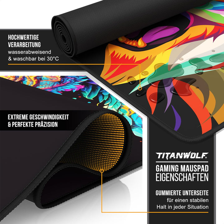 Titanwolf XXXL Übergrösse Mauspad 1200x600mm, Gaming Mousepad Gross,120x60 cm Tischunterlage Large S