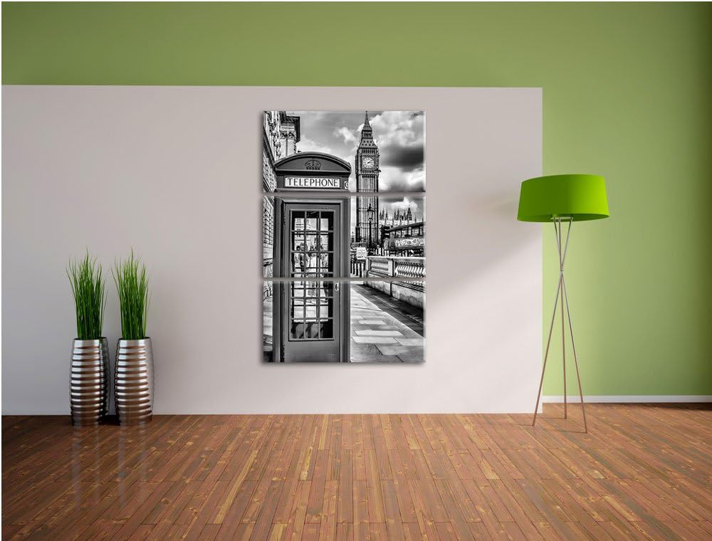 Pixxprint Telefonzelle London als Leinwandbild/Grösse: 3 Teilig (120x80) cm/Wandbild/Kunstdruck/fert