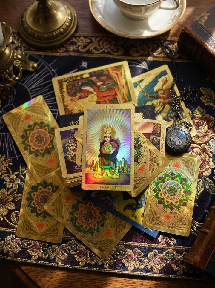 78 Stück englische Tarotkarten aus Goldfolie, Goldkarten mit 36 Seiten Anleitung, PET, wasserdicht,
