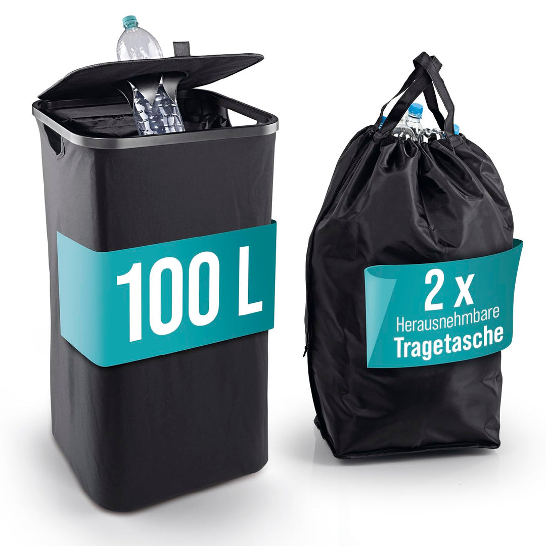 EASYmaxx Pfandflaschen Sammelbehälter 100 l, mit 2 x Flaschentasche | Flaschen Aufbewahrung für Altg
