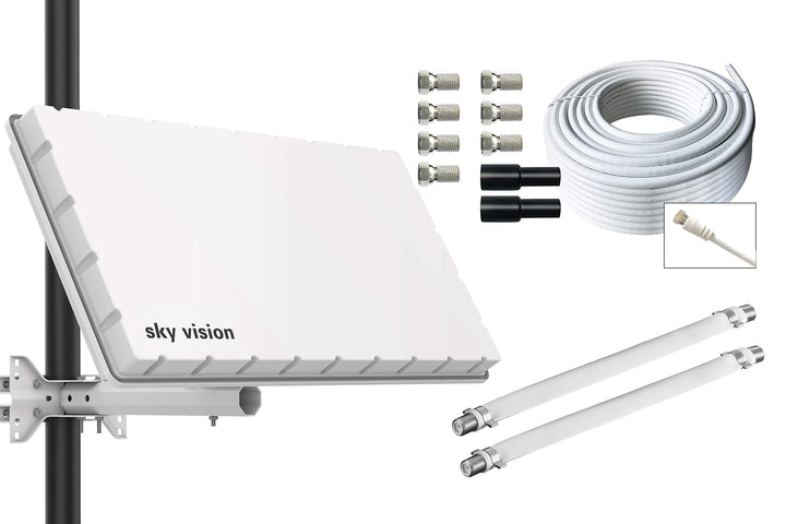sky vision Flat Twin LNB Satelliten Flachantenne für 2 Teilnehmer inkl. Wand- + Masthalterung + 20m