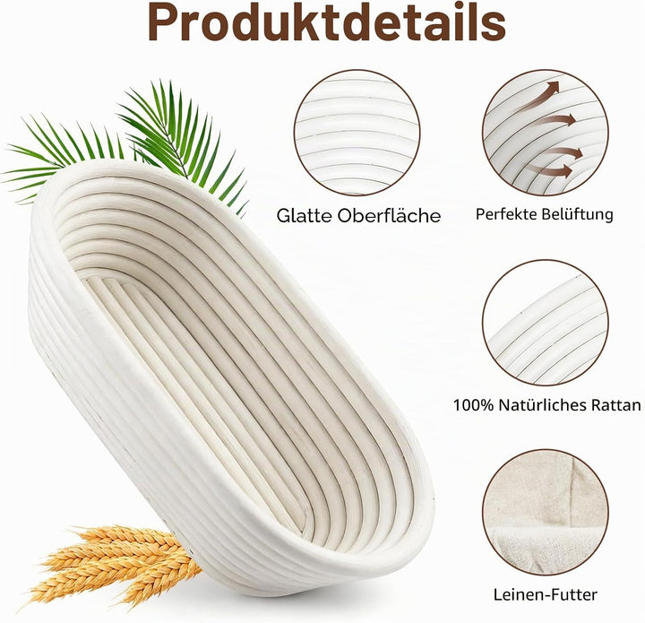 gärkörbchen für brot, Material: Rattan, Masse: 28x15x8cm, Farbe: Natur, Oval Gärkorb Zum Brotbacken-