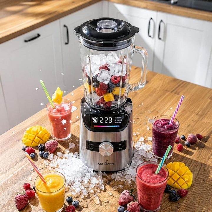 LEHMANN Standmixer mit Glasbehälter 1,7 L & Mix-und-go-Behälter, 10 Geschwindigkeiten, Puls & 3 Prog