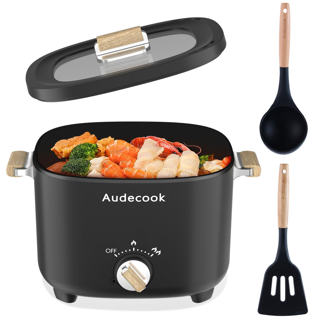 Audecook Elektrischer Hot Pot, 2.5L Tragbare Antihaft Multikocher, Antihaftbeschichtung mit Wabentex