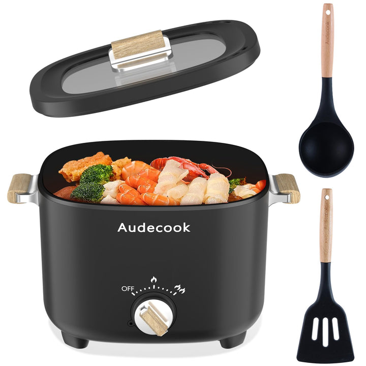 Audecook Elektrischer Hot Pot, 2.5L Tragbare Antihaft Multikocher, Antihaftbeschichtung mit Wabentex