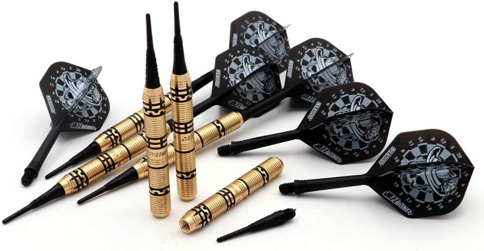 CUESOUL Jazz-Metal 19g Soft Tip Dart Set aus schwarz beschichtetem Messing mit integrierten AK5 Flig