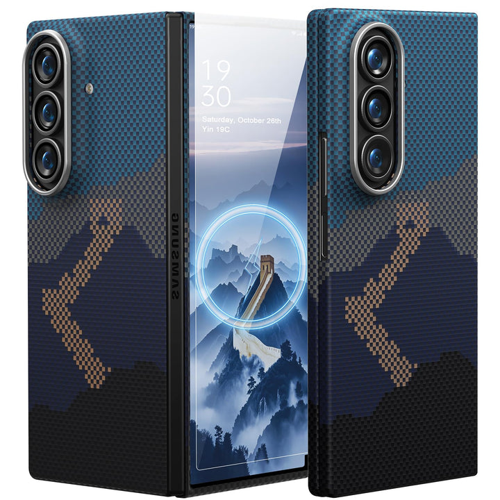 memumi Magnetische Carbon Hülle für Galaxy Z Fold 7, mit Schutzfolie, echter Aramidfaser, Ultradünn,