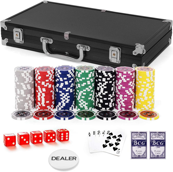 DREAMADE Poker-Set mit 300 Poker Chips, Pokerset Koffer Profi,Pokerkoffer aus Alu, Pokerspiel mit 1