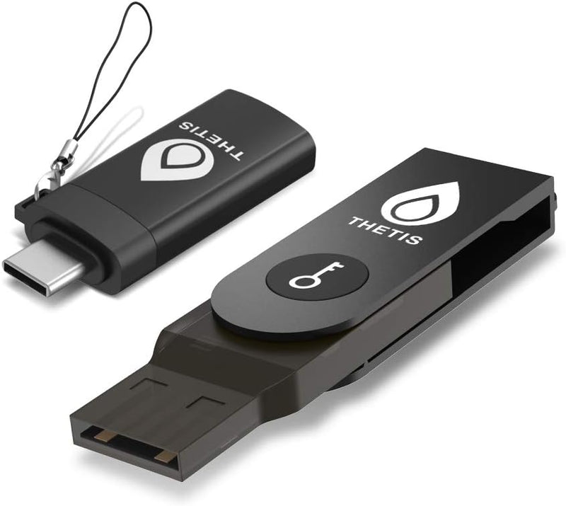 Thetis Fido U2F Sicherheitsschlüssel mit Typ-C-Adapter Zwei-Faktor-Authentifizierung Extra Schutz un