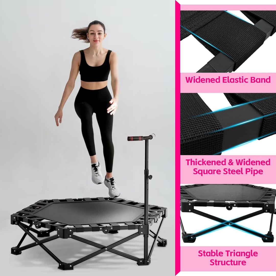 Trampolin Indoor Klappbar, mit Verstellbarem Griff, Trampolin für Jumping Fitness, Einfach zu Organi