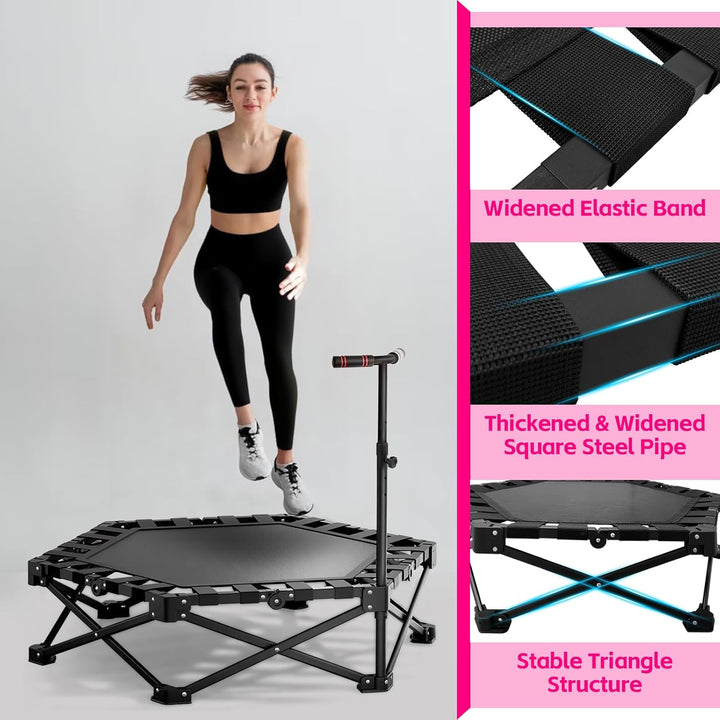 Trampolin Indoor Klappbar, mit Verstellbarem Griff, Trampolin für Jumping Fitness, Einfach zu Organi
