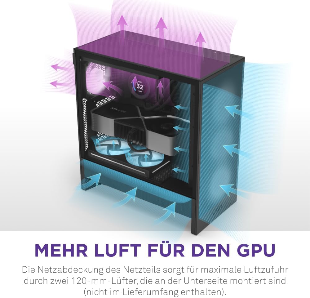 NZXT H5 Flow – Kompaktes ATX-Midi-Tower-PC-Gaming-Gehäuse – Hoher Luftstrom – 2 x 120 mm Lüfter inkl