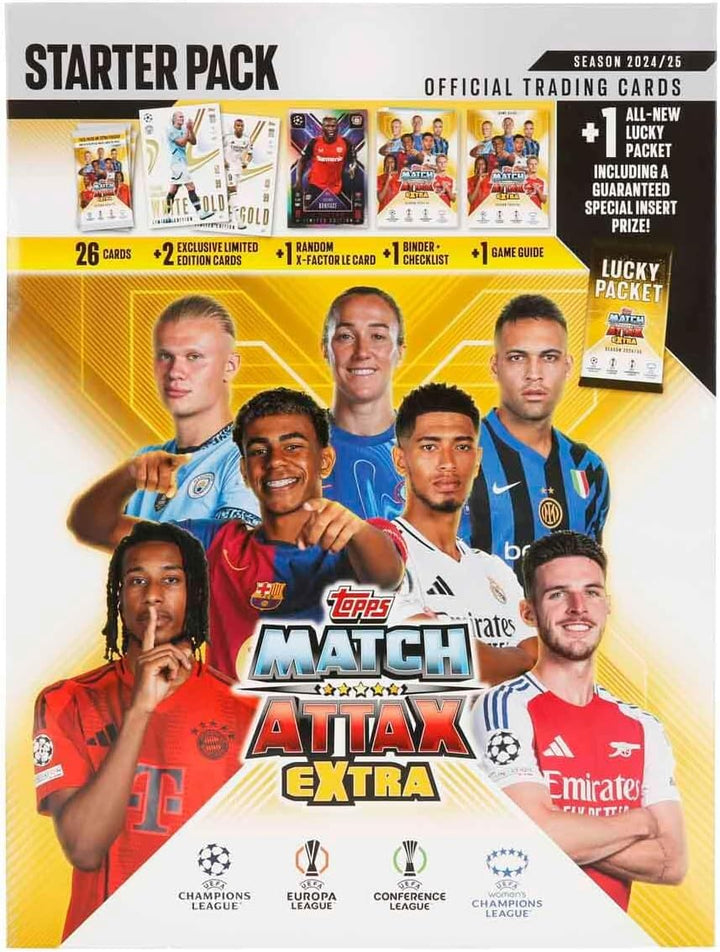 2024-25 Topps MATCH Attax Extra Champions League Karten - Starterpaket (Album, 29 Karten + 3 LE)