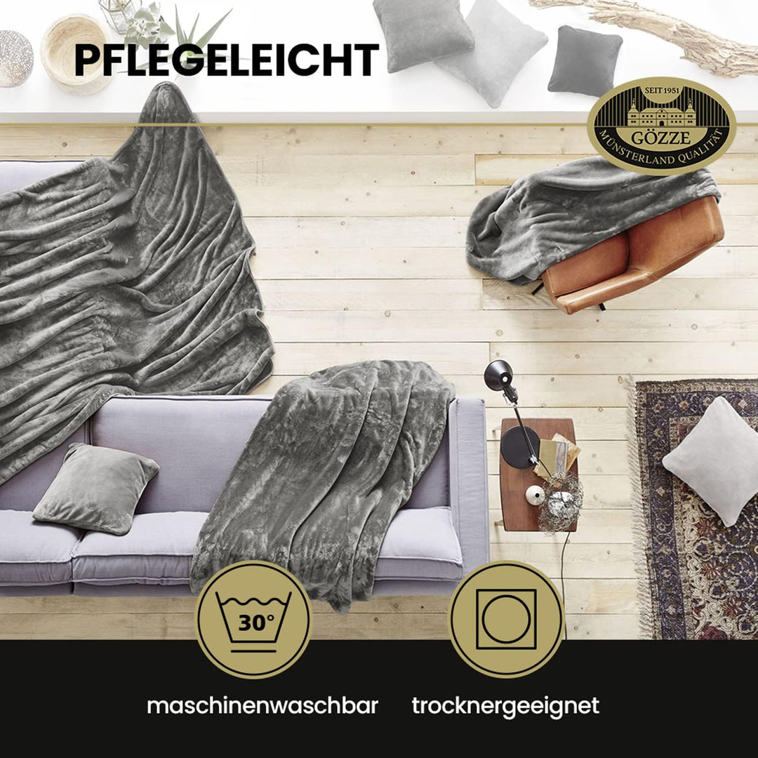Gözze - Premium Cashmere-Feeling Wohn- und Kuscheldecke, 500 g/m², 130 x 170 cm - Schoko Schoko 130