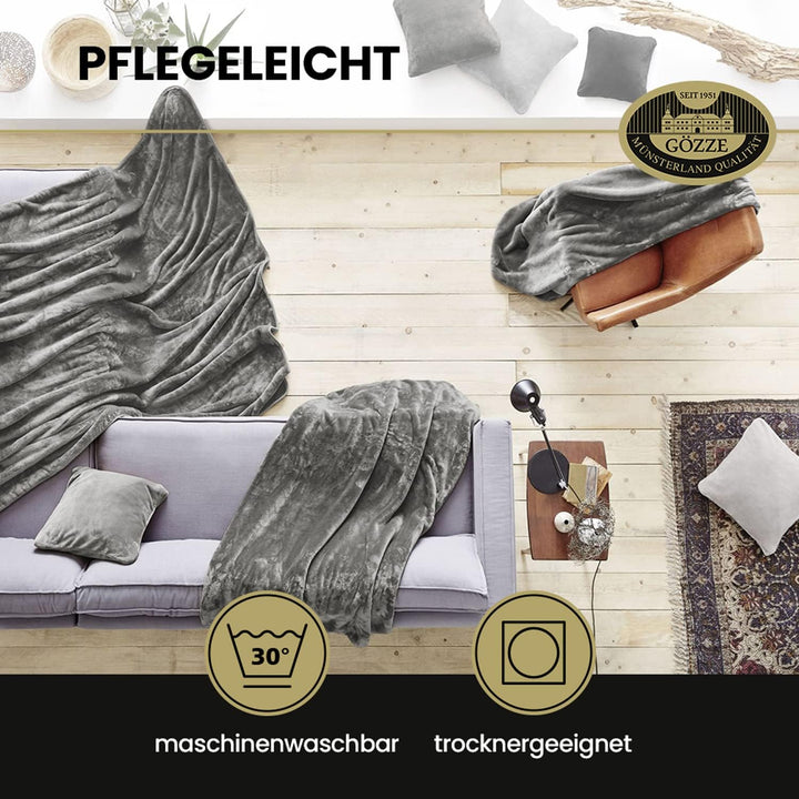 Gözze - Premium Cashmere-Feeling Wohn- und Kuscheldecke, 500 g/m², 130 x 170 cm - Beere Offwhite 130
