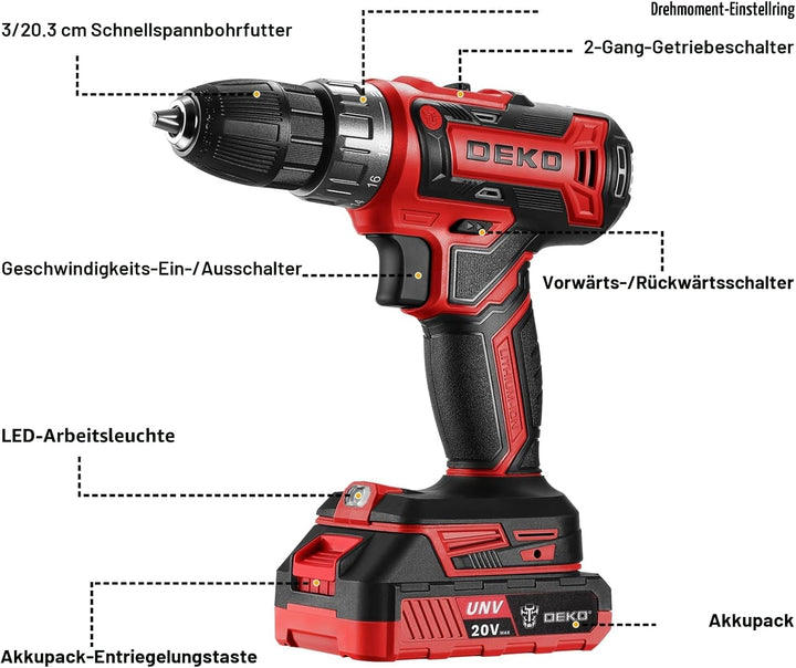 20 V Akkuschrauber für Damen:DEKOPRO 40 N.m Akku Schrauber mit Akku und Ladegerät，30 pcs Zubehör Boh