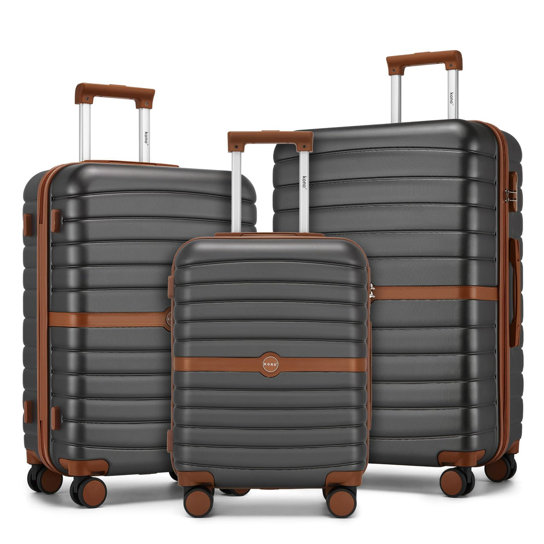 KONO Koffer Reisekoffer Trolley Kofferset 3 Teilig von ABS+PC Hartschalenkoffer mit Zwillingsrollen