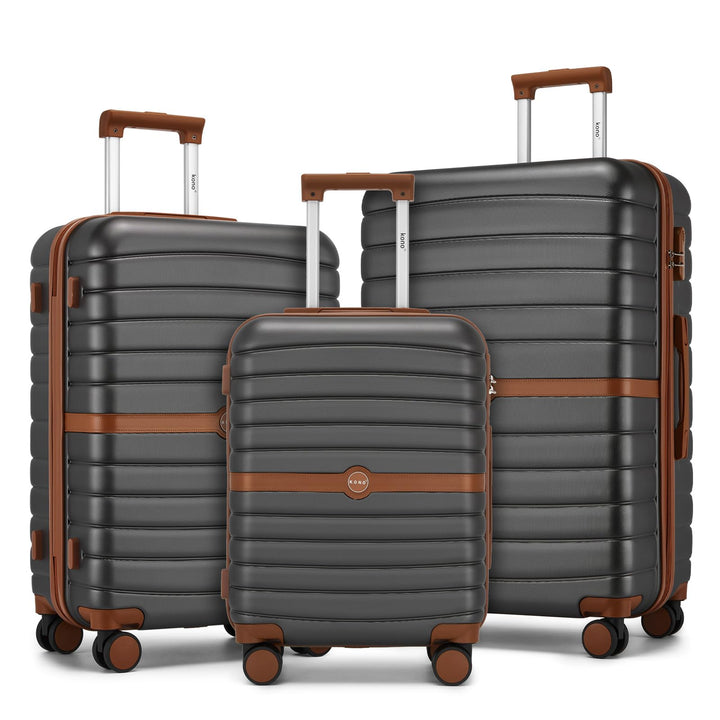 KONO Koffer Reisekoffer Trolley Kofferset 3 Teilig von ABS+PC Hartschalenkoffer mit Zwillingsrollen
