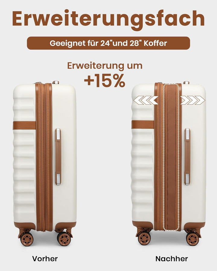 KONO Reisekoffer Set 3-teilig, Erweiterbar Hartschalenkoffer Mittelgross mit 4 Rollen und TSA Schlos