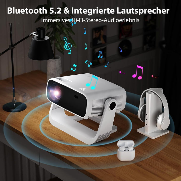 2026 Neuer Upgraded Smart Beamer Full HD 1080P, 25000 Lumens, Android 11，Integrierte Apps, 4D Trapez