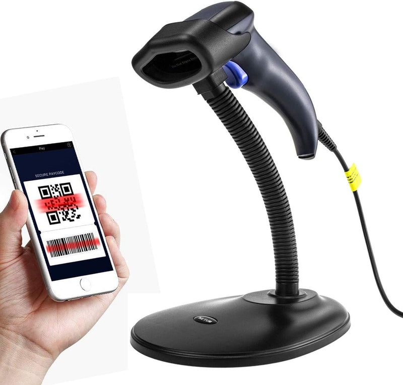 NETUM Kabelgebundener 2D QR Barcode-Scanner mit Halterung - Handheld Automatischer Omnidirektionaler