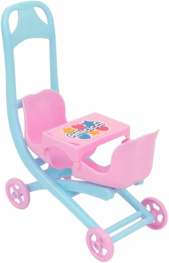 Amicicci Cicciobello Kinderwagen mit Figur, zum Spazierengehen mit dem Doppel-Kinderwagen, Set aus P