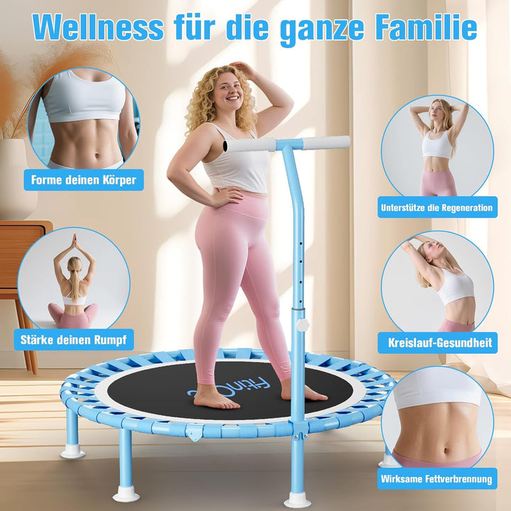 200KG Faltbares Fitness Mini Trampolin Ø 102CM mit Bungee Bänder, 5-Fach Verstellbarer Schaumstoffgr