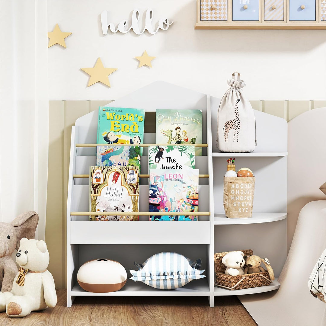 AIYAPLAY Bücherregal für Kinder Kinderregal mit 4 offenen Fächer 3 Ablagen Aufbewahrungsregal aus Ki