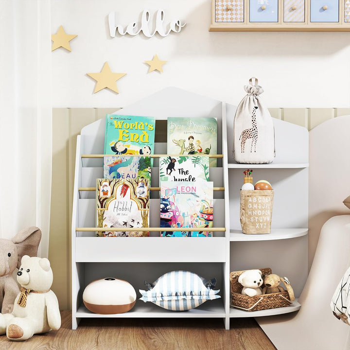 AIYAPLAY Bücherregal für Kinder Kinderregal mit 4 offenen Fächer 3 Ablagen Aufbewahrungsregal aus Ki