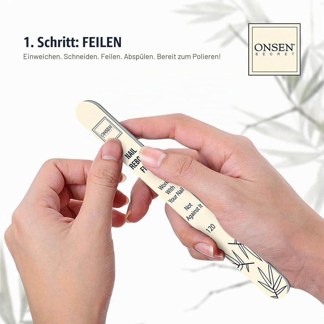 Onsen Secret Japanese Nail Kit - Cuticle Care Oil Serum | Nail Buffer and Shine Kit - Strengthening